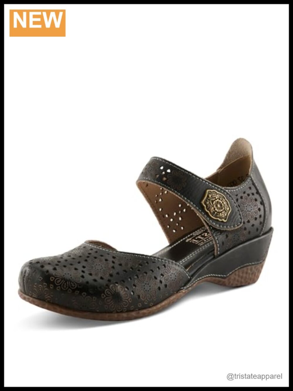 Leather Mary-Jane Wedge Floral Casual Arch Fit Cushioned